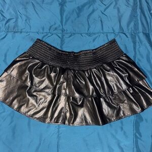 Black Faux Leather Tiered Skirt